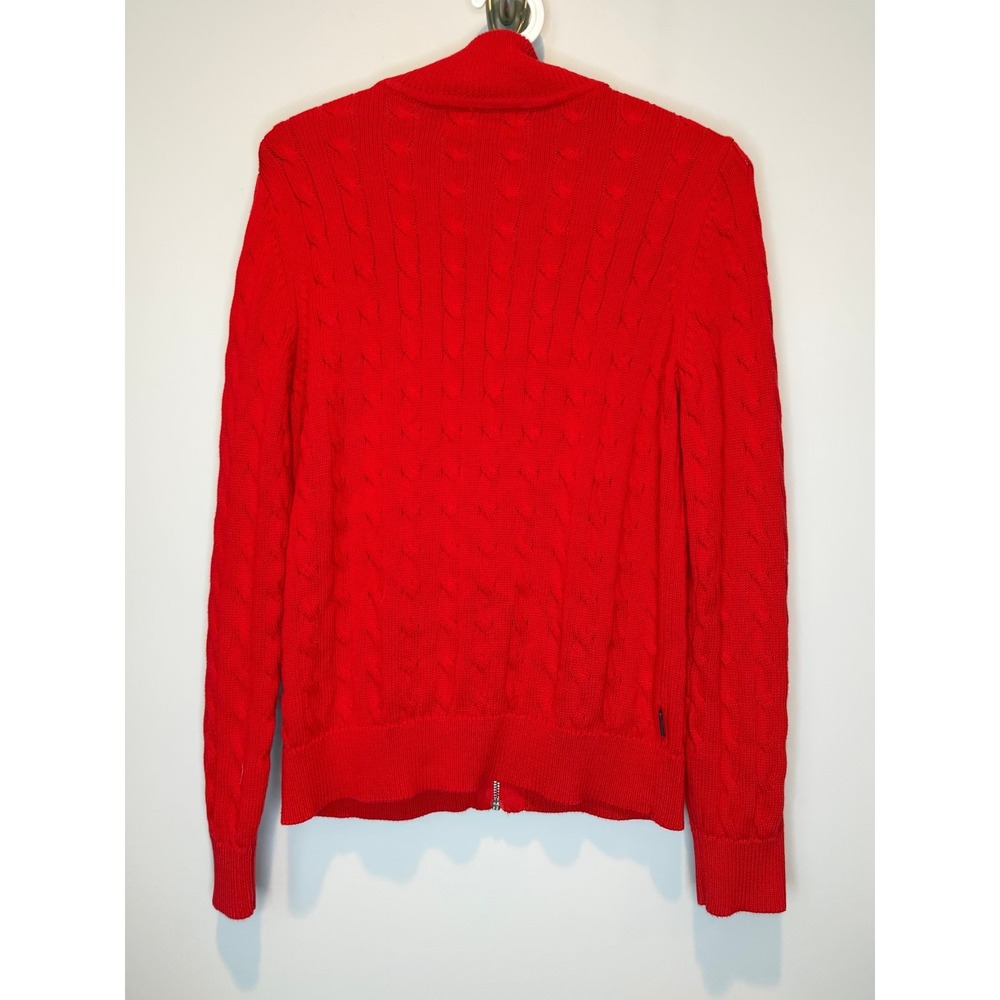 Lauren Ralph Lauren Red Cable Knit Zip Sweater Classic Preppy L - Picture 3 of 9